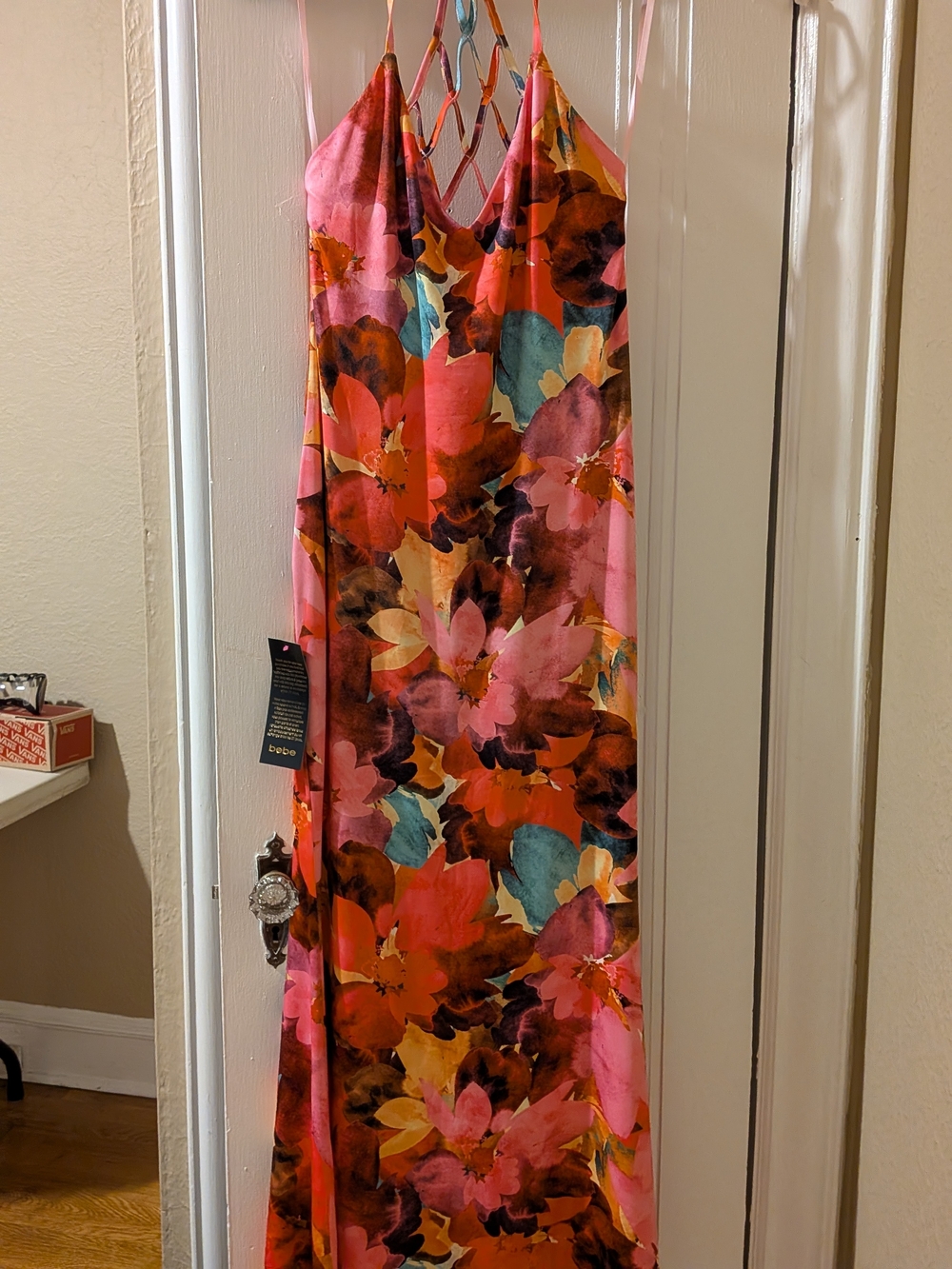 Bebe Floral Pink Multicolor Slip Dress with Strappy Back